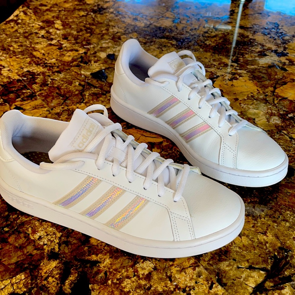 Adidas Grand Court sneakers white and iridescent. Size 9.5  Worn once